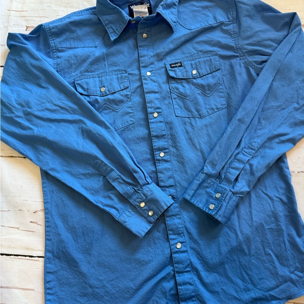 Vintage Wrangler Youth XXL Casual Blue Pearl Button-Down Shirt